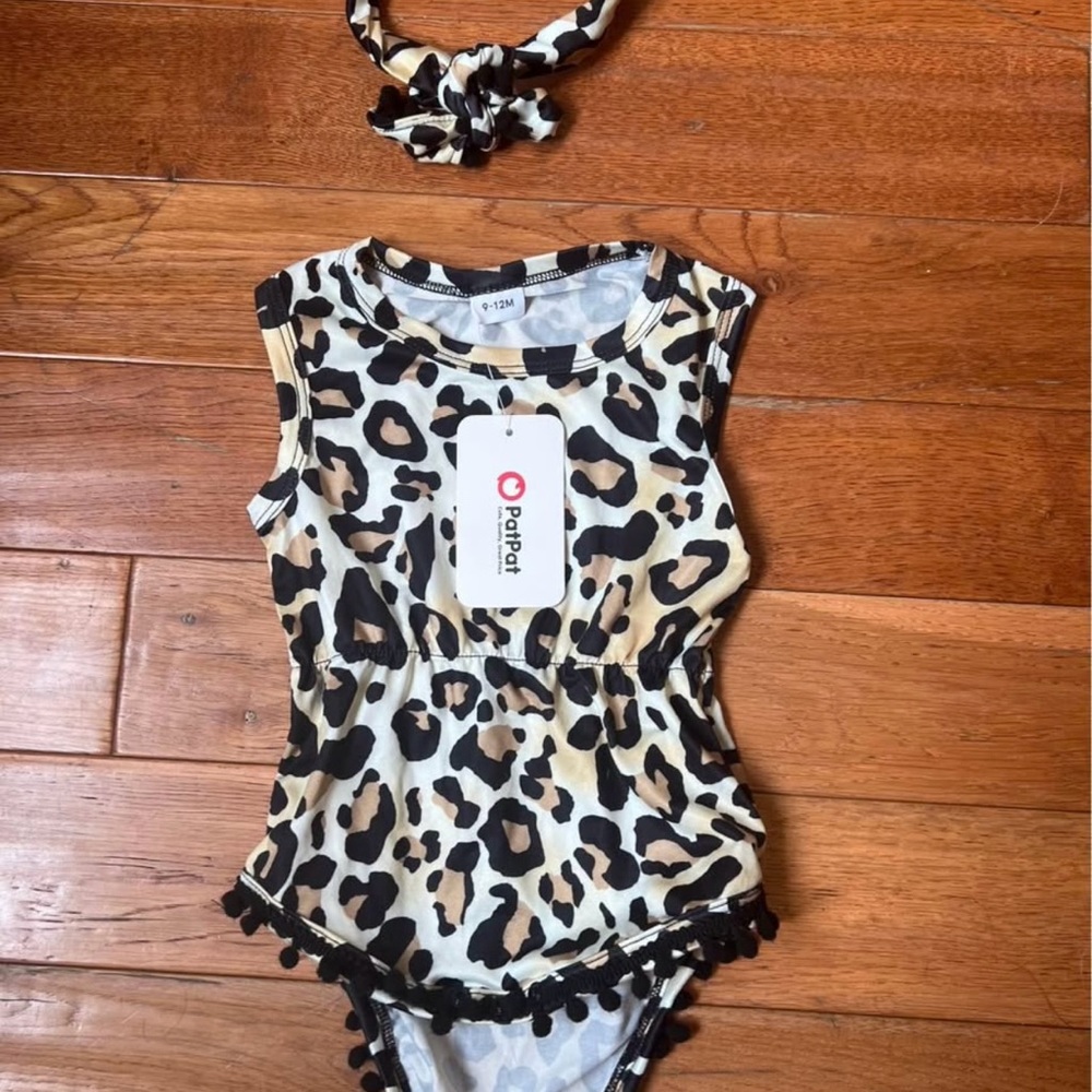 Leopard Print Baby Romper with Headband